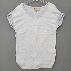 Democracy Baby Blue Shirt Button Up Scoop Cap Sleeves Sheer Classic Women Size M